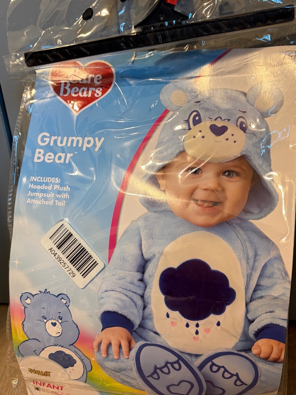 Care Bears Grumpy Bear Light Blue Hooded Plush Infant Jumpsuit